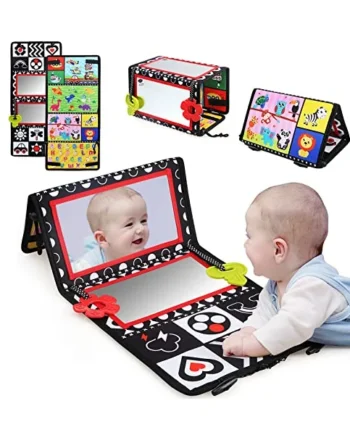 LEADSTAR Tummy Time Mirror Toys,Baby Floor Mirror Foldable Black and White Sensory Toy,High Contrast Patterns Developmental Montessori Crawling Toy for Newborn Infant Toddler 0 3 6 12 Months Gift