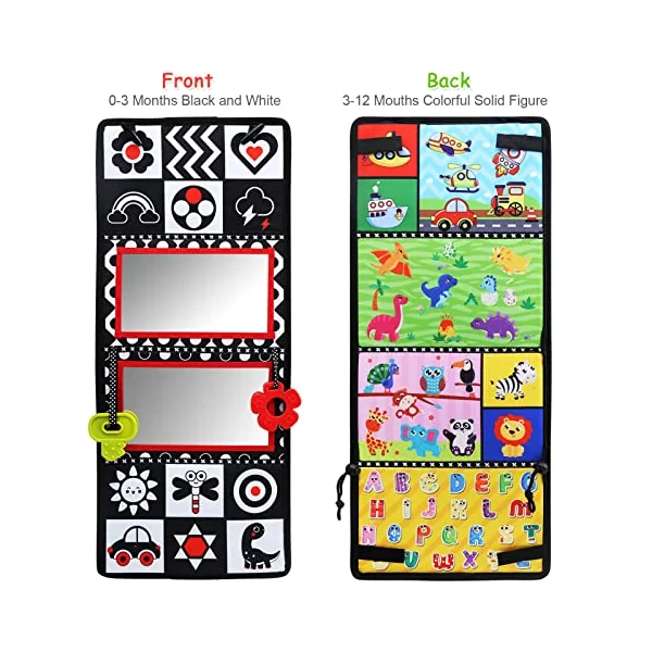 LEADSTAR Tummy Time Mirror Toys,Baby Floor Mirror Foldable Black and White Sensory Toy,High Contrast Patterns Developmental Montessori Crawling Toy for Newborn Infant Toddler 0 3 6 12 Months Gift