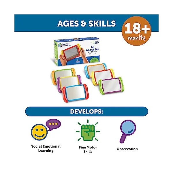 Learning Resources All About Me 2-in-1 Mirrors, Ages 18+ Months, Toddler Mirror Toy, Builds Self-Awareness & Emotional Skills