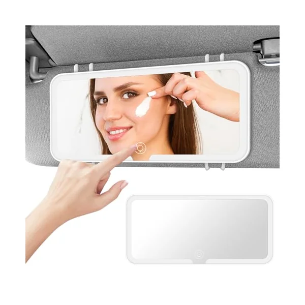 LED Car Vanity Mirror with 3 Light Modes, Rear View for Infants and Children, Rechargeable Touch on Screen, Simple and Practical Sun Visor Makeup Mirror, Suitable for Most Cars
