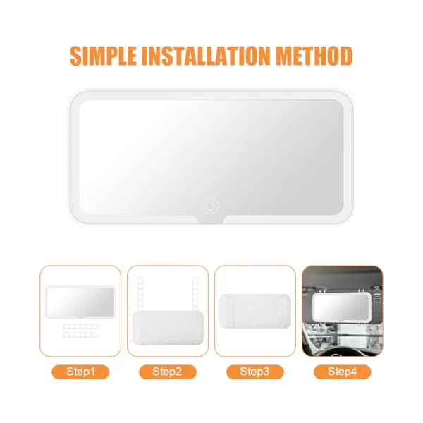 LED Car Vanity Mirror with 3 Light Modes, Rear View for Infants and Children, Rechargeable Touch on Screen, Simple and Practical Sun Visor Makeup Mirror, Suitable for Most Cars