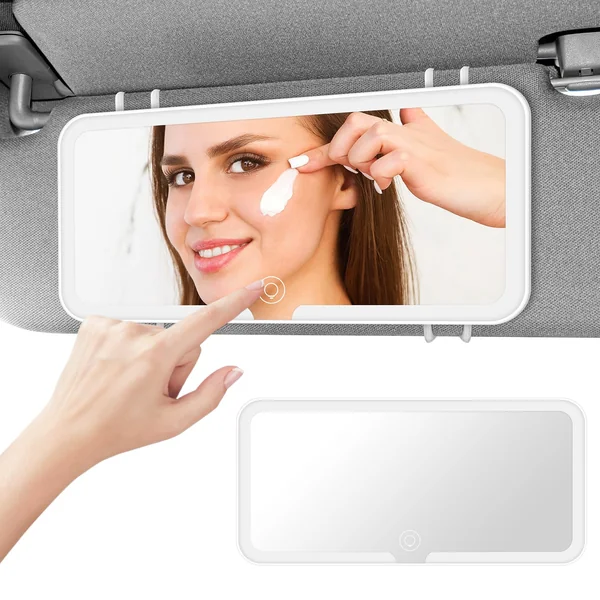 LED Car Vanity Mirror with 3 Light Modes, Rear View for Infants and Children, Rechargeable Touch on Screen, Simple and Practical Sun Visor Makeup Mirror, Suitable for Most Cars