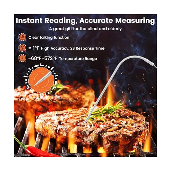 Leepenk Digital Talking Thermometer for The Blind, Waterproof Instant Read Food Thermometer with Talking Function & Backlight