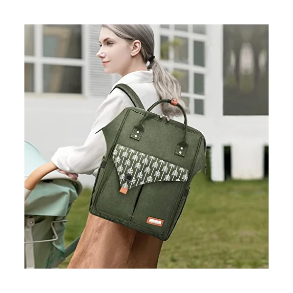 Lekebaby Baby Trolley Bag Maternity Bag Mom Travel Waterproof Backpacks for Diapers Large Capacity with Laptop Changing Pad and Parts Hooks Baby Trolley, dark green, M