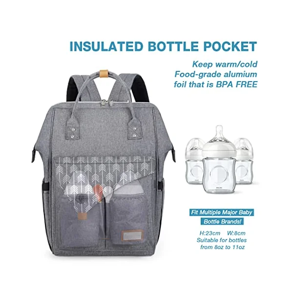 Lekebaby Nappy Changing Bag Backpack with Changing Mat, Arrow Print, Grey