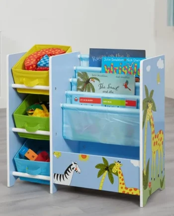 Liberty House Toys Safari Book Display Unit with Fabric Storage Boxes
