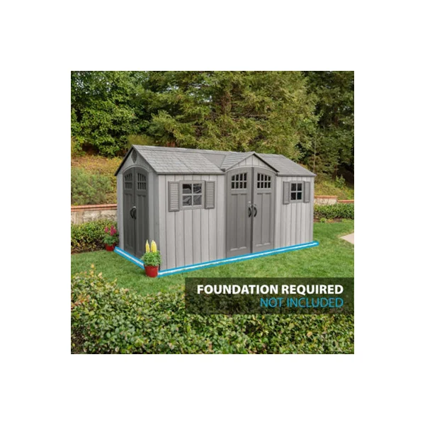 Lifetime 15 Ft x 8 Ft High Quality Outdoor Plastic Storage Shed - Wood Effect