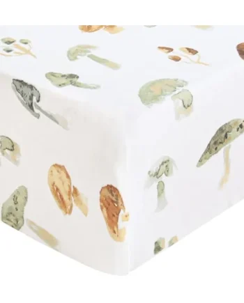 LifeTree Crib Sheets for Baby, Muslin Fitted Crib Sheets Neutral Boys Girls - Toddler Bed Sheet Fits Standard Crib, 70% Viscose from Bamboo and 30% Cotton, Mushroom Pattern, 28in x 52in ﻿