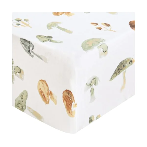LifeTree Crib Sheets for Baby, Muslin Fitted Crib Sheets Neutral Boys Girls - Toddler Bed Sheet Fits Standard Crib, 70% Viscose from Bamboo and 30% Cotton, Mushroom Pattern, 28in x 52in 