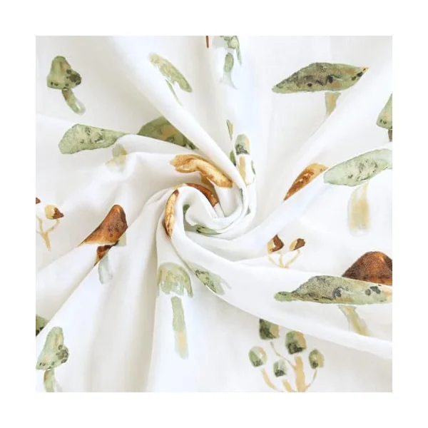 LifeTree Crib Sheets for Baby, Muslin Fitted Crib Sheets Neutral Boys Girls - Toddler Bed Sheet Fits Standard Crib, 70% Viscose from Bamboo and 30% Cotton, Mushroom Pattern, 28in x 52in 
