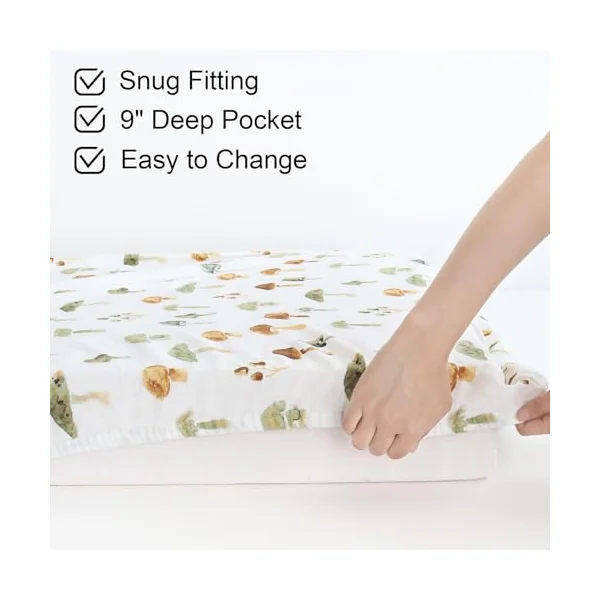 LifeTree Crib Sheets for Baby, Muslin Fitted Crib Sheets Neutral Boys Girls - Toddler Bed Sheet Fits Standard Crib, 70% Viscose from Bamboo and 30% Cotton, Mushroom Pattern, 28in x 52in 