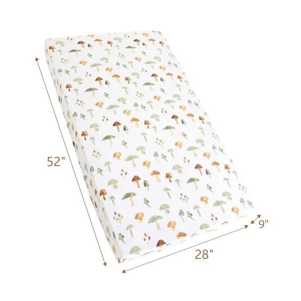 LifeTree Crib Sheets for Baby, Muslin Fitted Crib Sheets Neutral Boys Girls - Toddler Bed Sheet Fits Standard Crib, 70% Viscose from Bamboo and 30% Cotton, Mushroom Pattern, 28in x 52in 