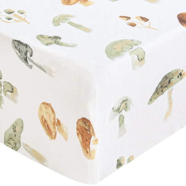 LifeTree Crib Sheets for Baby, Muslin Fitted Crib Sheets Neutral Boys Girls - Toddler Bed Sheet Fits Standard Crib, 70% Viscose from Bamboo and 30% Cotton, Mushroom Pattern, 28in x 52in 