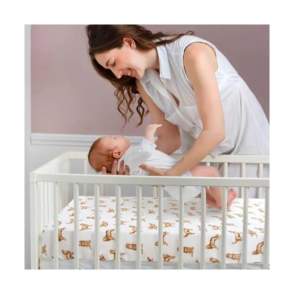 LifeTree Crib Sheets for Baby Unisex - Muslin Fitted Crib Sheets Toddler Bed Sheet, 70% Viscose from Bamboo and 30% Cotton, Fits Standard Crib, Golden Retriever, 28in x 52in