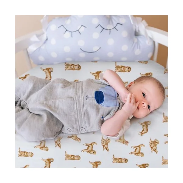 LifeTree Crib Sheets for Baby Unisex - Muslin Fitted Crib Sheets Toddler Bed Sheet, 70% Viscose from Bamboo and 30% Cotton, Fits Standard Crib, Golden Retriever, 28in x 52in