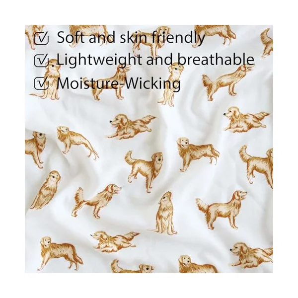 LifeTree Crib Sheets for Baby Unisex - Muslin Fitted Crib Sheets Toddler Bed Sheet, 70% Viscose from Bamboo and 30% Cotton, Fits Standard Crib, Golden Retriever, 28in x 52in