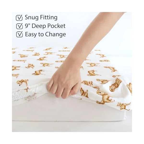 LifeTree Crib Sheets for Baby Unisex - Muslin Fitted Crib Sheets Toddler Bed Sheet, 70% Viscose from Bamboo and 30% Cotton, Fits Standard Crib, Golden Retriever, 28in x 52in
