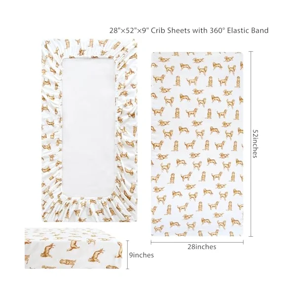 LifeTree Crib Sheets for Baby Unisex - Muslin Fitted Crib Sheets Toddler Bed Sheet, 70% Viscose from Bamboo and 30% Cotton, Fits Standard Crib, Golden Retriever, 28in x 52in