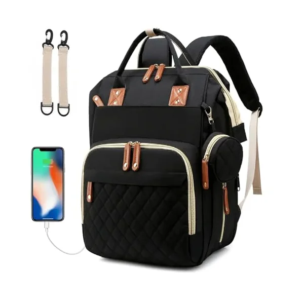 Lightweight Baby Changing Bag Unisex Backpack Nappy Bags Diaper Travel Bag for Mom and Dad | Pacifier Holder | Stroller/Pram Straps | USB Port (Black