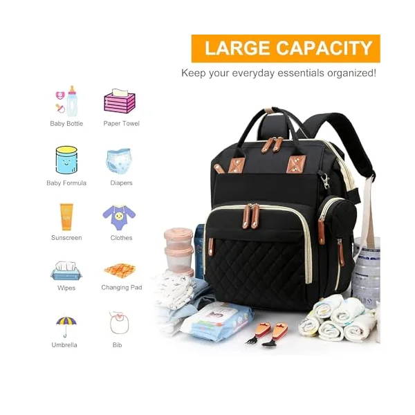 Lightweight Baby Changing Bag Unisex Backpack Nappy Bags Diaper Travel Bag for Mom and Dad | Pacifier Holder | Stroller/Pram Straps | USB Port (Black