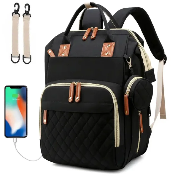 Lightweight Baby Changing Bag Unisex Backpack Nappy Bags Diaper Travel Bag for Mom and Dad | Pacifier Holder | Stroller/Pram Straps | USB Port (Black