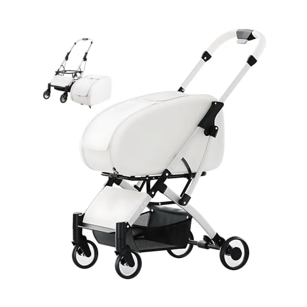 Lightweight Pet Stroller with Visible Window & 3-Side Breathable Mesh, Aluminum Alloy Frame, For Walking and Spending Time with Your Cat or Small Dog up to 15kg white