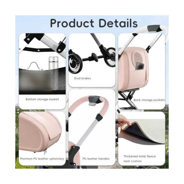 Lightweight Pet Stroller with Visible Window & 3-Side Breathable Mesh, Aluminum Alloy Frame, For Walking and Spending Time with Your Cat or Small Dog up to 15kg white