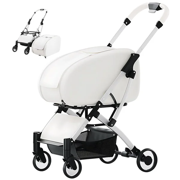 Lightweight Pet Stroller with Visible Window & 3-Side Breathable Mesh, Aluminum Alloy Frame, For Walking and Spending Time with Your Cat or Small Dog up to 15kg white