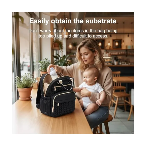 Lightweight Quilted Baby Changing Bag, Stylish Nappy Backpack for Mums and Dads, 18L Maternity Rucksack with Portable Changing Mat, 15.6" Laptop Compartment & Stroller Straps(Black)