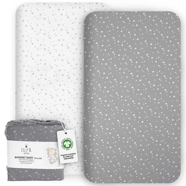 Lilly B. - Cot Bed Sheets - 100% Organic Cotton 2 Fitted - Cot Sheets - Cot Bed Sheets 140 x 70 Fitted - Compatible with Cot Bed, Toddler Bed, Cot Bed Mattress up to 140x70 cm (Pack of 2)