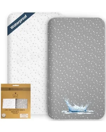Lilly Belly - Cot Bed Sheets | 100% Organic Cotton Pack of 2 Waterproof 140 x 70 cm - Cot Sheets | Gentle on Baby's Skin | Sheet for Toddler Bed | Travel Cot Sheets | Cot Bed Sheets 140 x 70 Fitted