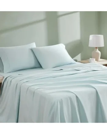 Linen Closet Organic Cotton Aqua Queen Bedding Sheet Set 4 Piece Set | Brushed for Softness, Percale Weave, 100% Organic Cotton, Deep Pocket Fitted Sheet, Breathable, Cooling, Crisp, Soft & Cozy