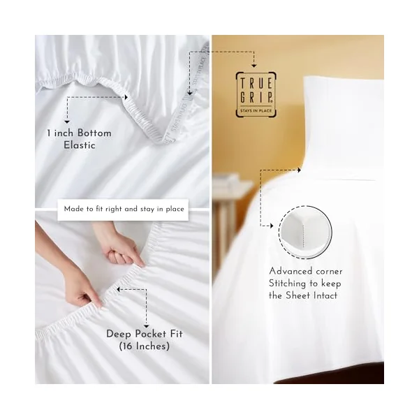 Linen Closet Organic Cotton Aqua Queen Bedding Sheet Set 4 Piece Set | Brushed for Softness, Percale Weave, 100% Organic Cotton, Deep Pocket Fitted Sheet, Breathable, Cooling, Crisp, Soft & Cozy