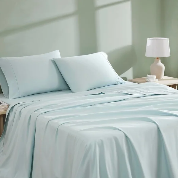 Linen Closet Organic Cotton Aqua Queen Bedding Sheet Set 4 Piece Set | Brushed for Softness, Percale Weave, 100% Organic Cotton, Deep Pocket Fitted Sheet, Breathable, Cooling, Crisp, Soft & Cozy