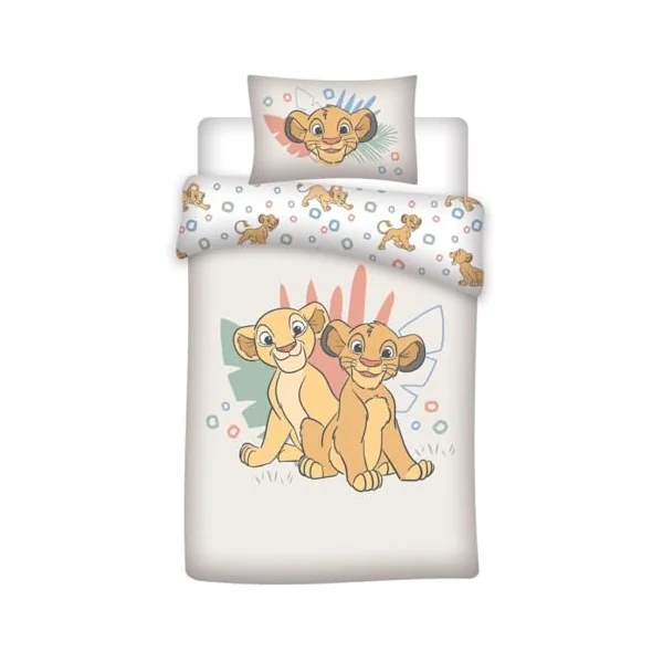 Lion King Baby Duvet Cover 100x140 + Pillowcase 40x60 100% Cotton Simba | Reversible baby bedding | Natural cotton soft breathable | Official Disney | Age 0-3 | Cot size | Gift idea
