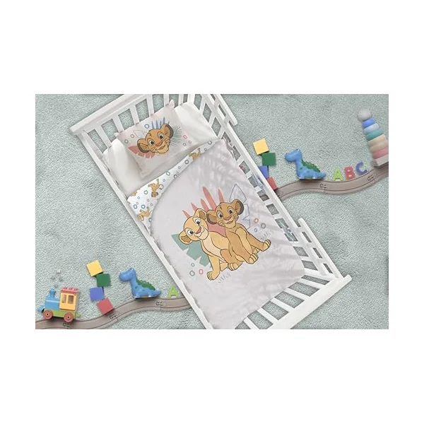 Lion King Baby Duvet Cover 100x140 + Pillowcase 40x60 100% Cotton Simba | Reversible baby bedding | Natural cotton soft breathable | Official Disney | Age 0-3 | Cot size | Gift idea