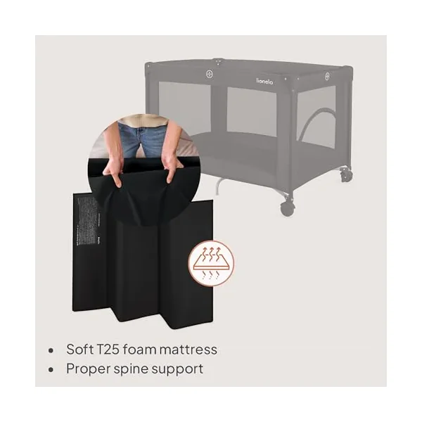 lionelo Amelie 2-in-1 Travel Cot and Playpen from Birth to 15 kg | Lightweight and Foldable, 100 x 70 cm, with Mattress, Side Zip Entry, Mesh Sides, 2 Wheels and Travel Bag