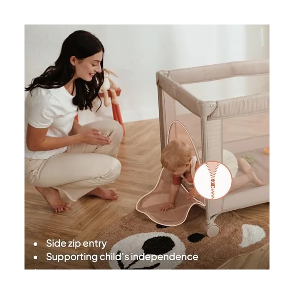 lionelo Amelie 2-in-1 Travel Cot and Playpen from Birth to 15 kg | Lightweight and Foldable, 100 x 70 cm, with Mattress, Side Zip Entry, Mesh Sides, 2 Wheels and Travel Bag