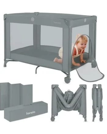 lionelo Amelie 2-in-1 Travel Cot and Playpen from Birth to 15 kg | Lightweight and Foldable, 100 x 70 cm, with Mattress, Side Zip Entry, Mesh Sides, 2 Wheels and Travel Bag