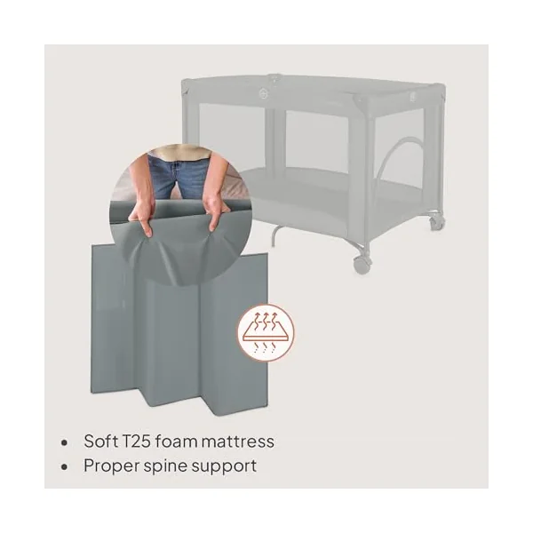 lionelo Amelie 2-in-1 Travel Cot and Playpen from Birth to 15 kg | Lightweight and Foldable, 100 x 70 cm, with Mattress, Side Zip Entry, Mesh Sides, 2 Wheels and Travel Bag