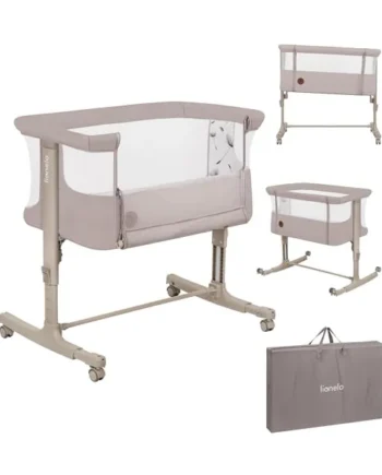 LIONELO Aurora 3-in-1 Bedside Crib and Travel Cot from Birth | Up to 9 kg, 5-Level Height Adjustment and Incline, Drop-Down Mesh Side, Mattress, 4 Lockable Wheels, Bed Straps, Travel Bag