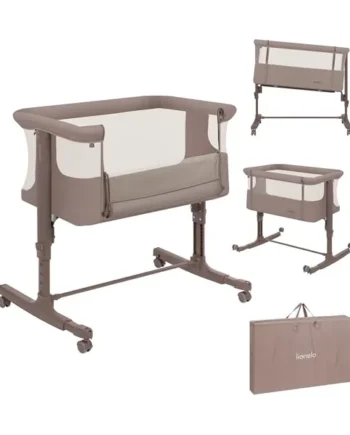 LIONELO Aurora 3-in-1 Bedside Crib and Travel Cot from Birth | Up to 9 kg, Breathable Fabric, Carry Bag, Mattress Included, Lockable Wheels