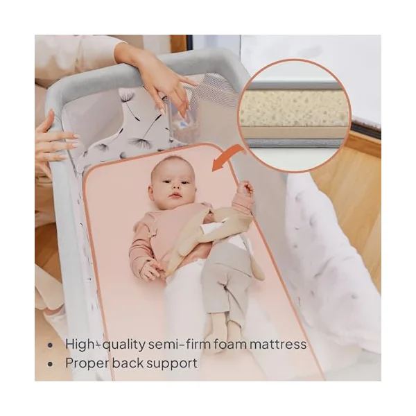 LIONELO Aurora 3-in-1 Bedside Crib and Travel Cot from Birth | Up to 9 kg, Breathable Fabric, Carry Bag, Mattress Included, Lockable Wheels