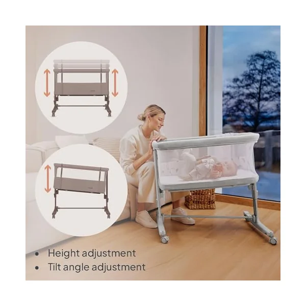 LIONELO Aurora 3-in-1 Bedside Crib and Travel Cot from Birth | Up to 9 kg, Breathable Fabric, Carry Bag, Mattress Included, Lockable Wheels