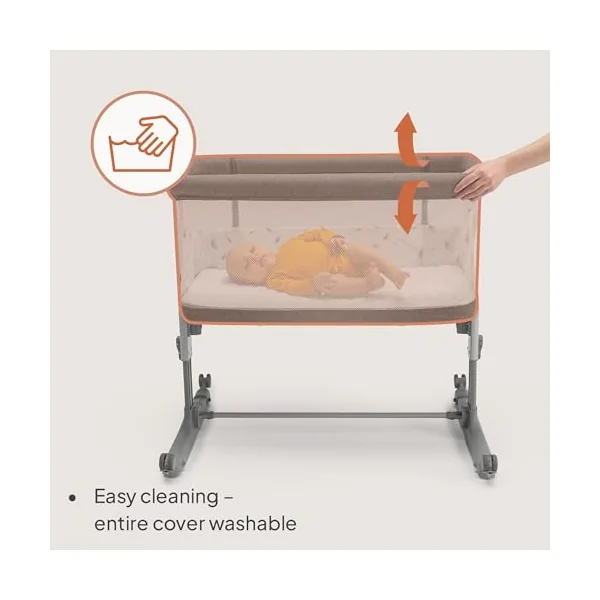 LIONELO Aurora 3-in-1 Bedside Crib and Travel Cot from Birth | Up to 9 kg, Breathable Fabric, Carry Bag, Mattress Included, Lockable Wheels