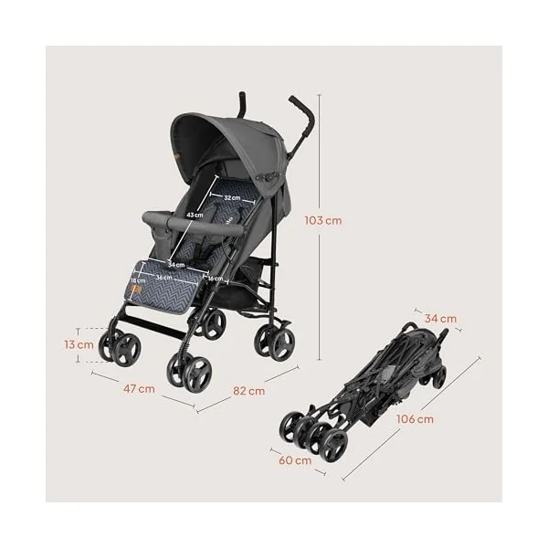LIONELO Elia Lightweight Foldable Pushchair from 6 Months to 3 Years | XXL Canopy, 5-Point Harness, Shock-Absorbing Wheels, Large Shopping Basket and Compact Fold