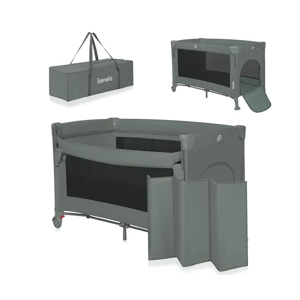 lionelo Ellen 3-in-1 Travel Cot, Co-Sleeper and Playpen from Birth | 2 Mattress Heights, Drop-Down Side, Zipped Entrance, Lockable Wheels, Mattress and Carry Bag