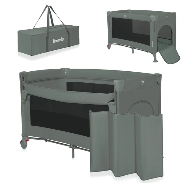 lionelo Ellen 3-in-1 Travel Cot, Co-Sleeper and Playpen from Birth | 2 Mattress Heights, Drop-Down Side, Zipped Entrance, Lockable Wheels, Mattress and Carry Bag