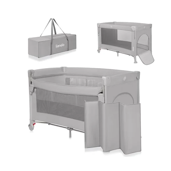 lionelo Ellen 3-in-1 Travel Cot, Co-Sleeper and Playpen from Birth | 2 Mattress Heights, Drop-Down Side, Zipped Entrance, Lockable Wheels, Mattress and Carry Bag