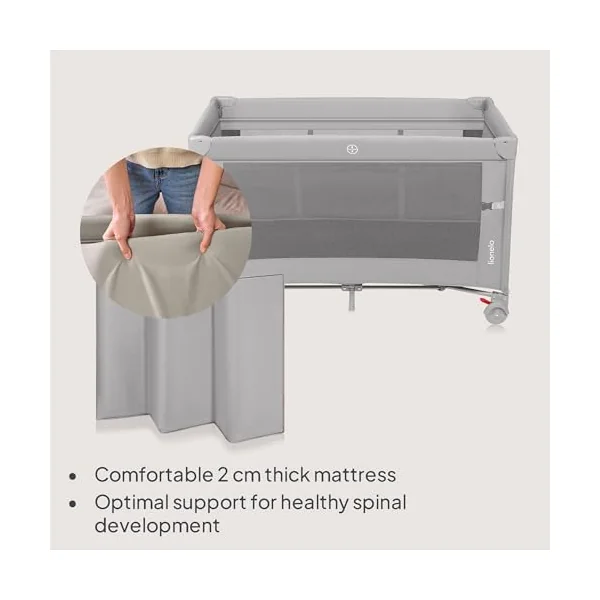lionelo Ellen 3-in-1 Travel Cot, Co-Sleeper and Playpen from Birth | 2 Mattress Heights, Drop-Down Side, Zipped Entrance, Lockable Wheels, Mattress and Carry Bag